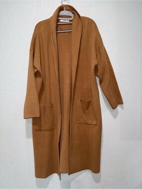 MANGO Cozy Open-Front Women's Cardigan Sweater Coat - Camel